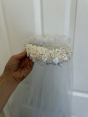 Vintage from the 90’s White Beaded Floral First Communion Headpiece with Veil